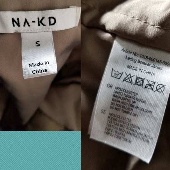 NA-KD Beige Full Zip Lacing Bomber Jacket - Picture 6 of 6